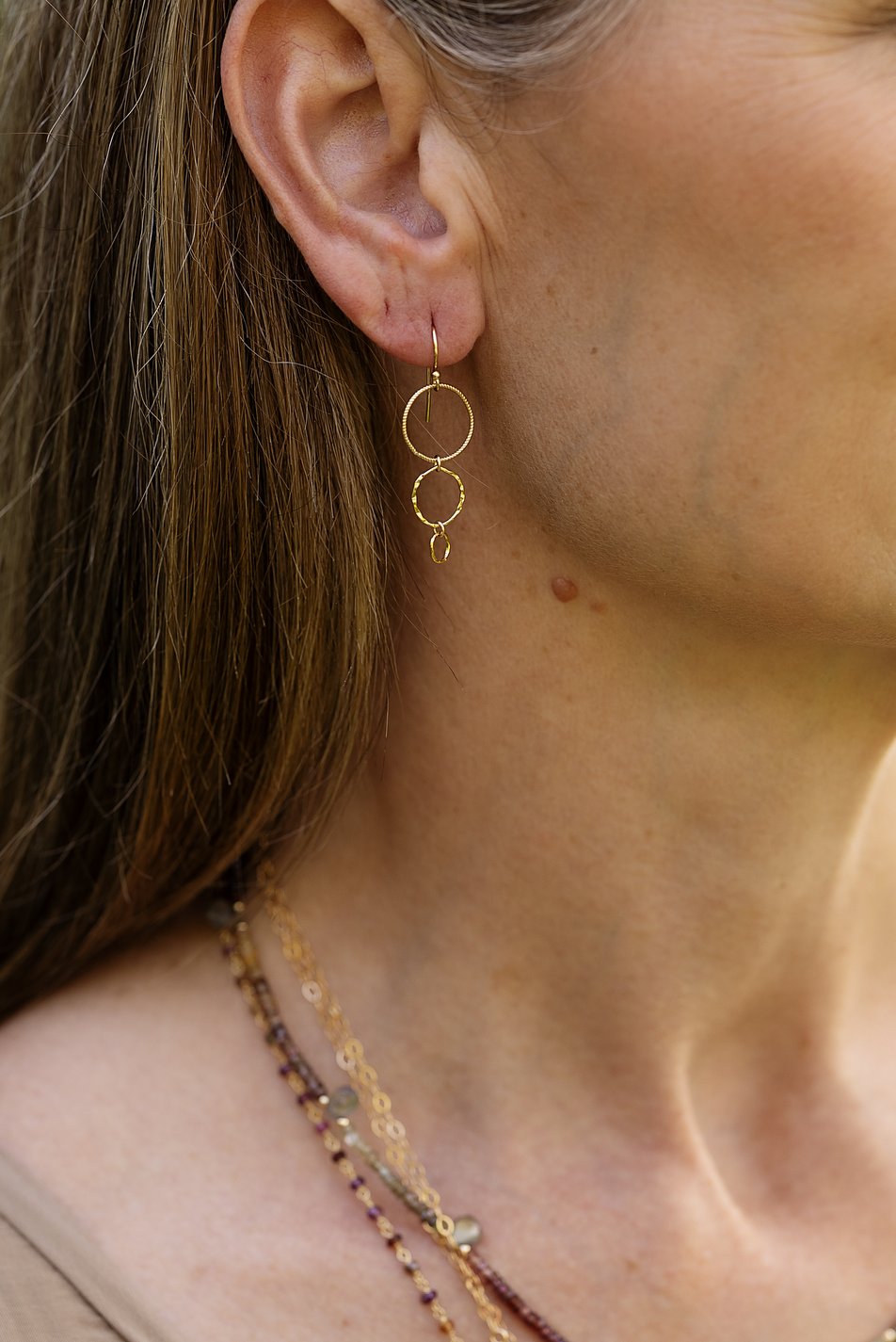 Sapphire Gold Filled Connected Circles Dangle Earrings