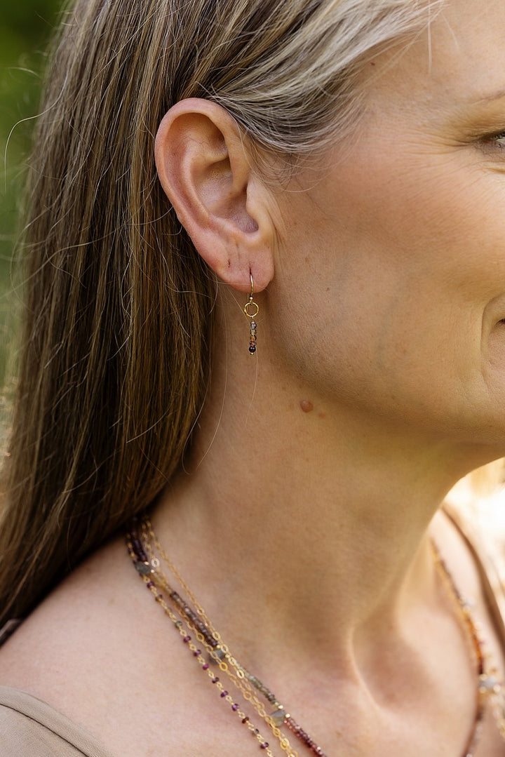 Sapphire Faceted Sapphire With Hammered Gold Filled Circle Simple Earrings