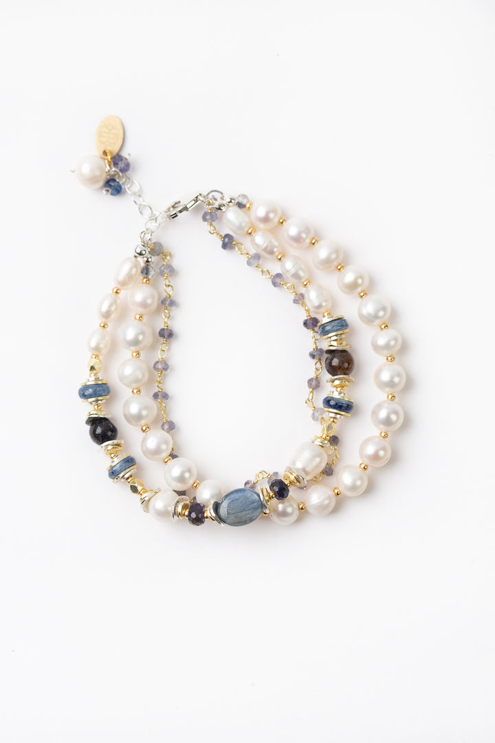 Seaside 7.5-8.5" Freshwater Pearl, Kyanite, Iolite Multistrand Bracelet