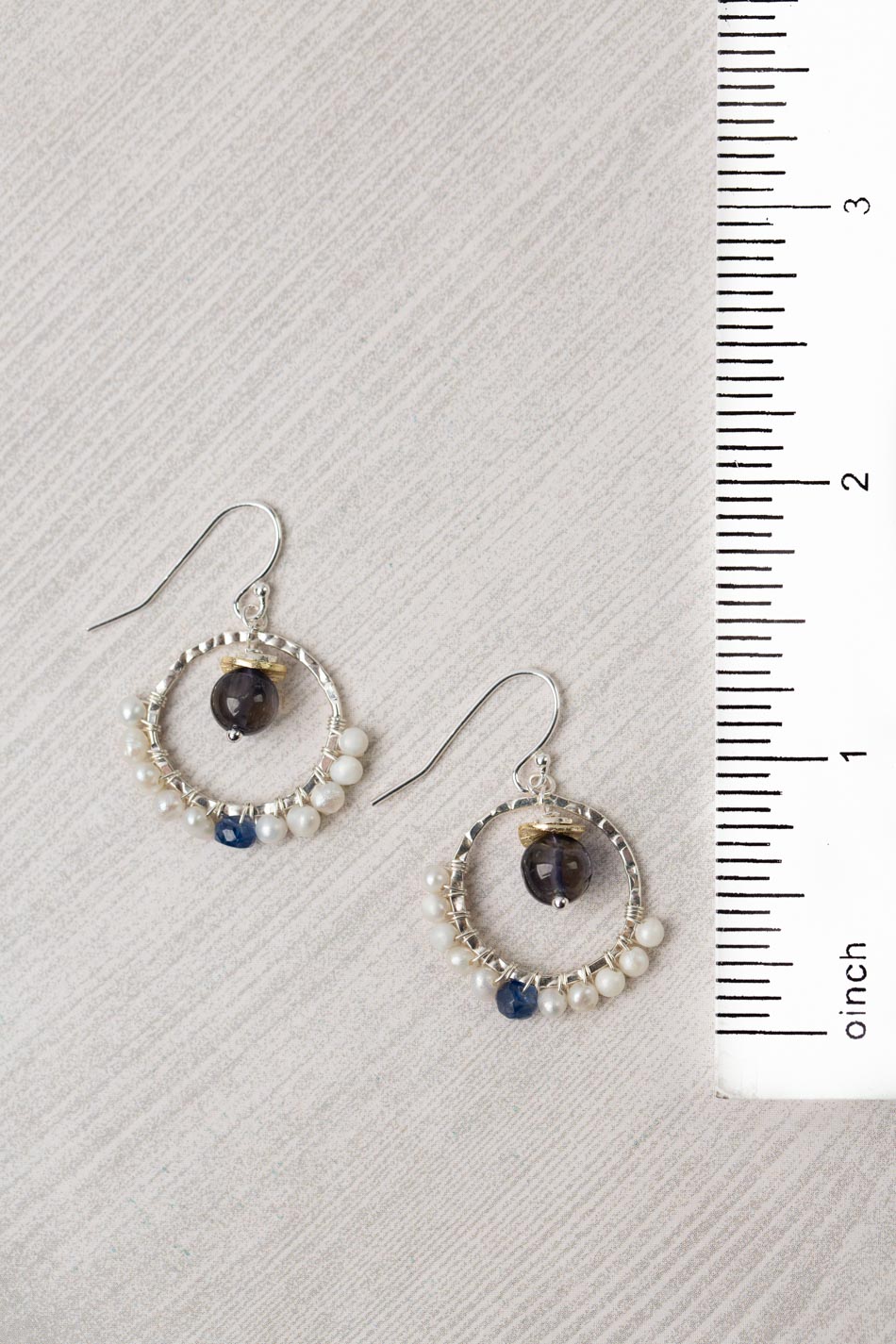 Seaside Pearl, Kyanite, Iolite Hoop Earrings