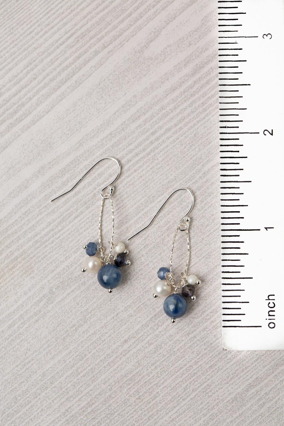 Seaside Kyanite, Pearl, Iolite Cluster Earrings