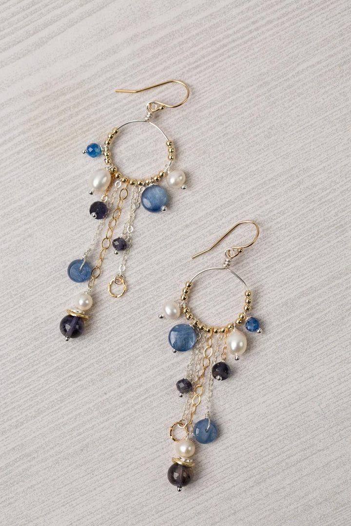 Seaside Pearl, Kyanite, Iolite Statement Earrings