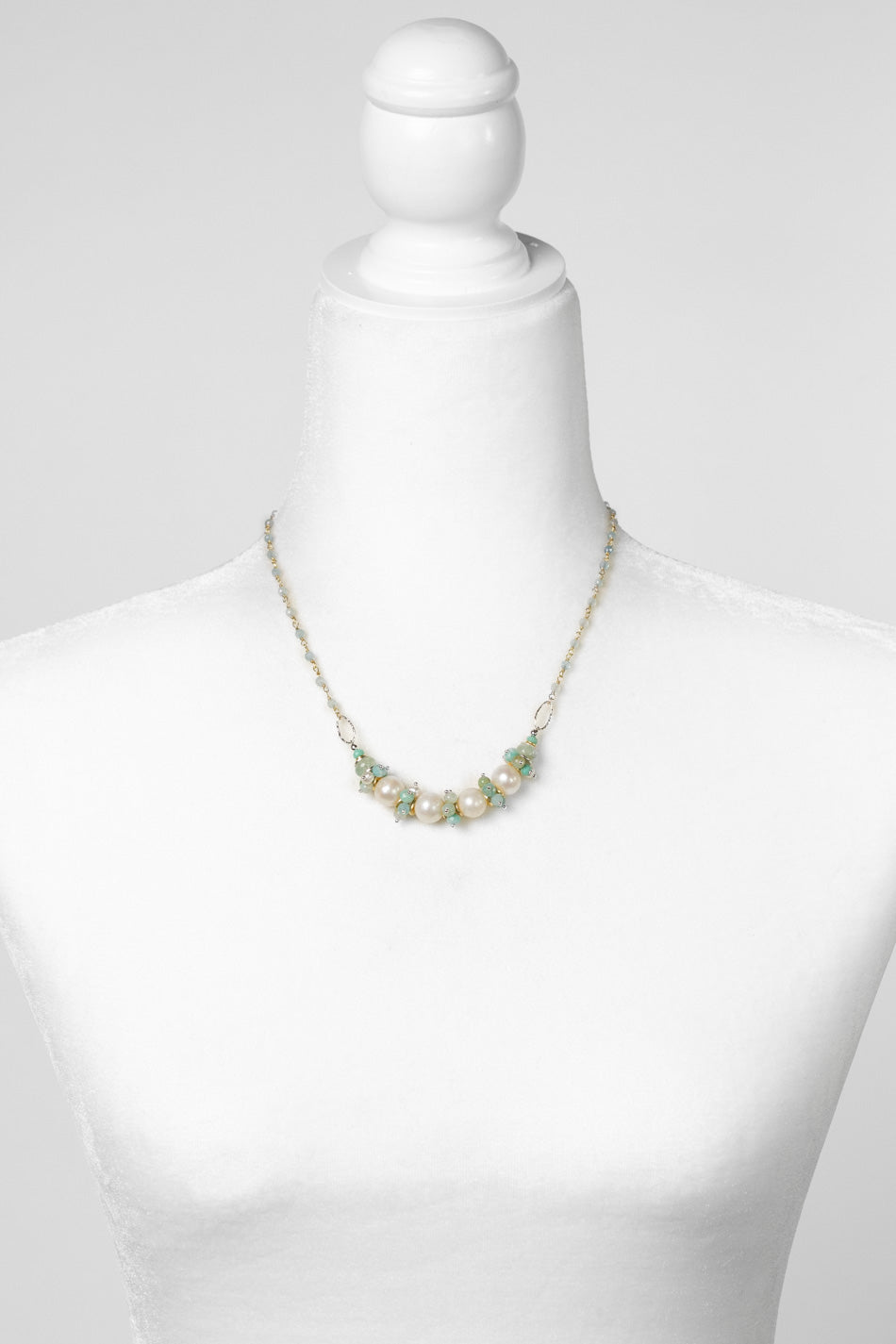 Serenity 17-19" Amazonite, Aquamarine With Freshwater Pearl Simple Necklace