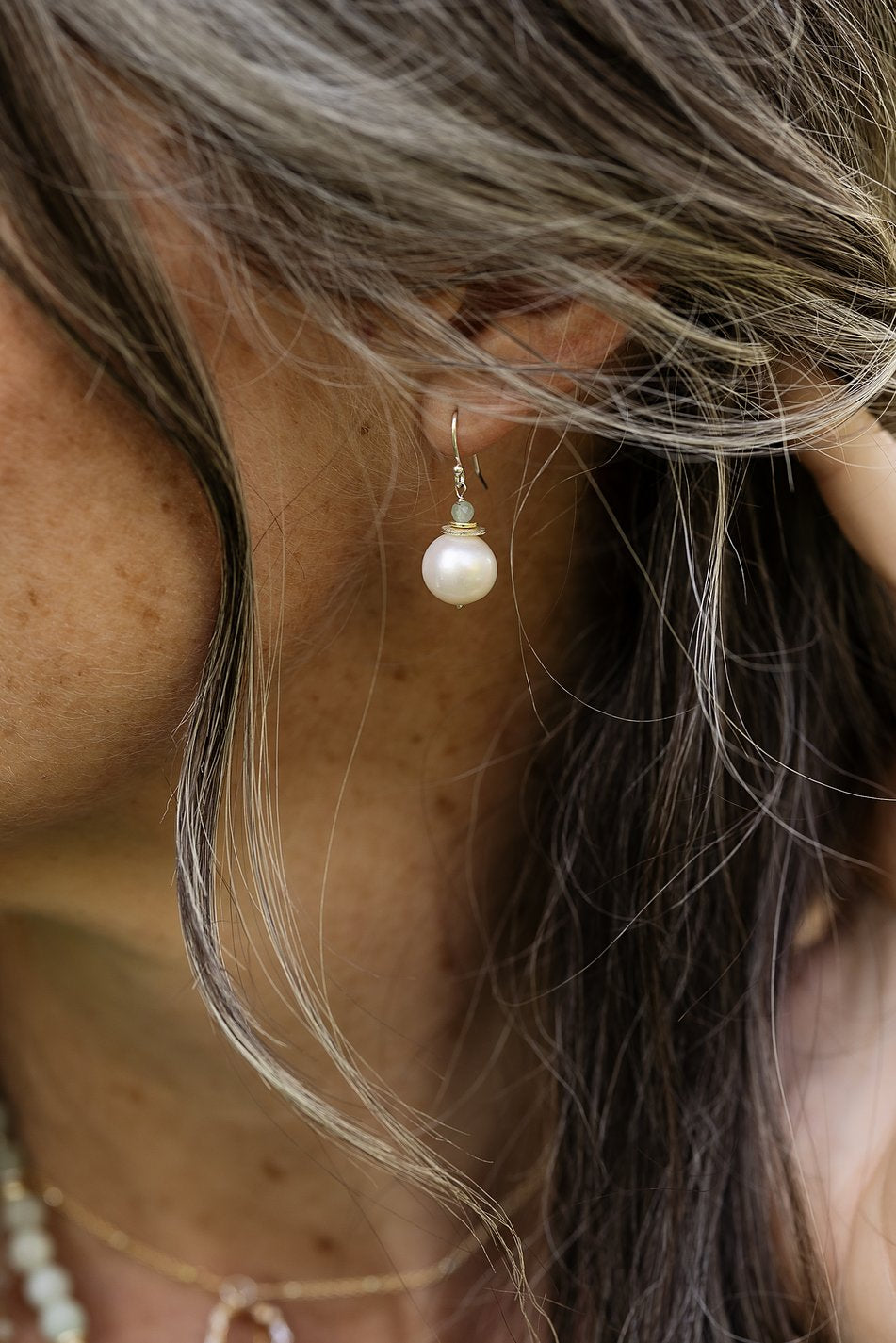 Serenity Chalcedony With Freshwater Pearl Simple Earrings