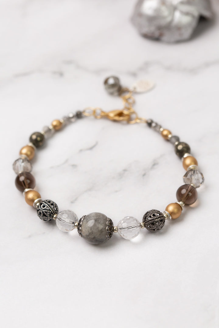 Silver & Gold 7.5-8.5" Labradorite, Quartz, Czech Glass Simple Bracelet