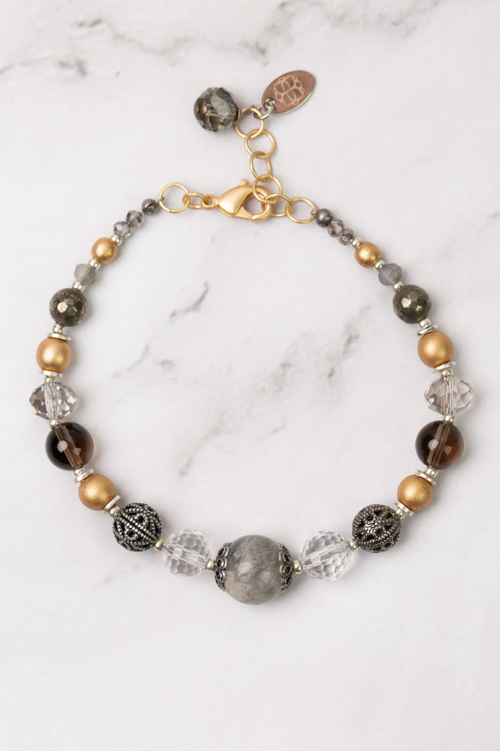 Silver & Gold 7.5-8.5" Labradorite, Quartz, Czech Glass Simple Bracelet