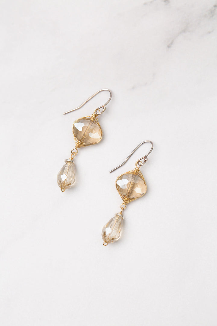 Silver & Gold Crystal Dangle Herringbone Earrings