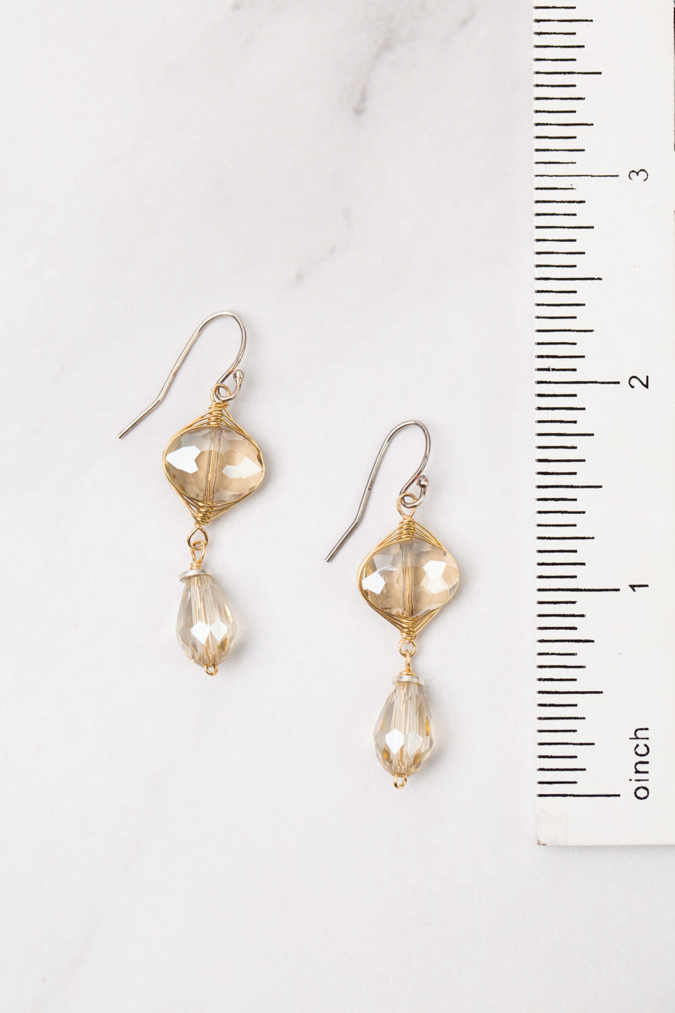 Silver & Gold Crystal Dangle Herringbone Earrings