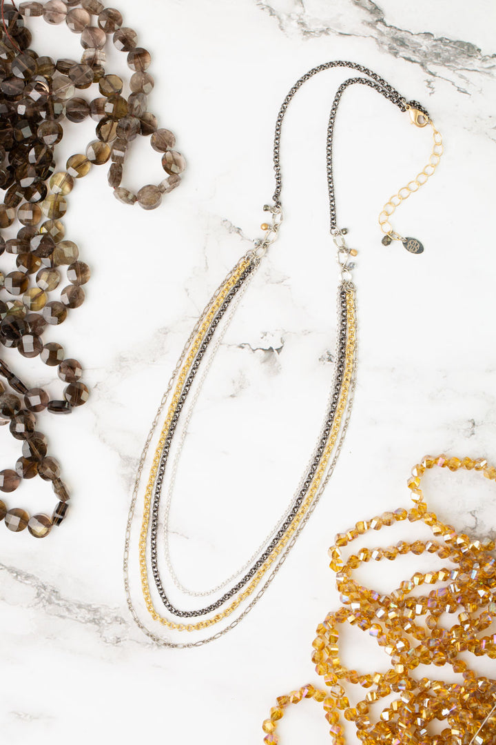 Silver & Gold 23.5-25.5" Multistrand Necklace