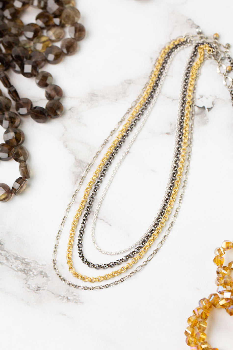 Silver & Gold 23.5-25.5" Multistrand Necklace