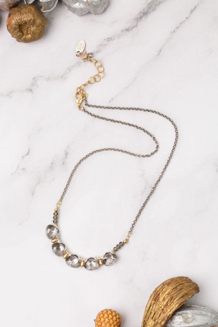 Silver & Gold 16-18" Crystal Briolette Simple Necklace