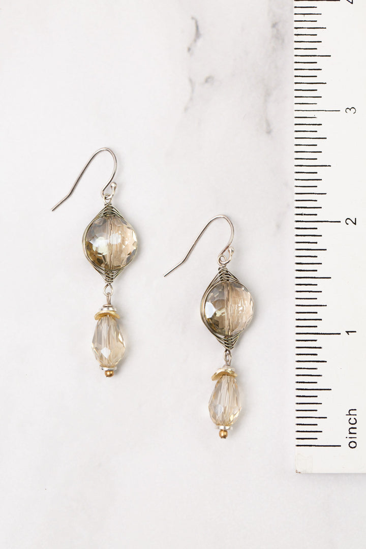 Silver & Gold Faceted Crystal Herringbone Earrings