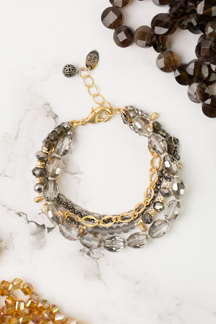 Silver & Gold 7.5-8.5" Czech Glass, Crystal, Multistrand Bracelet