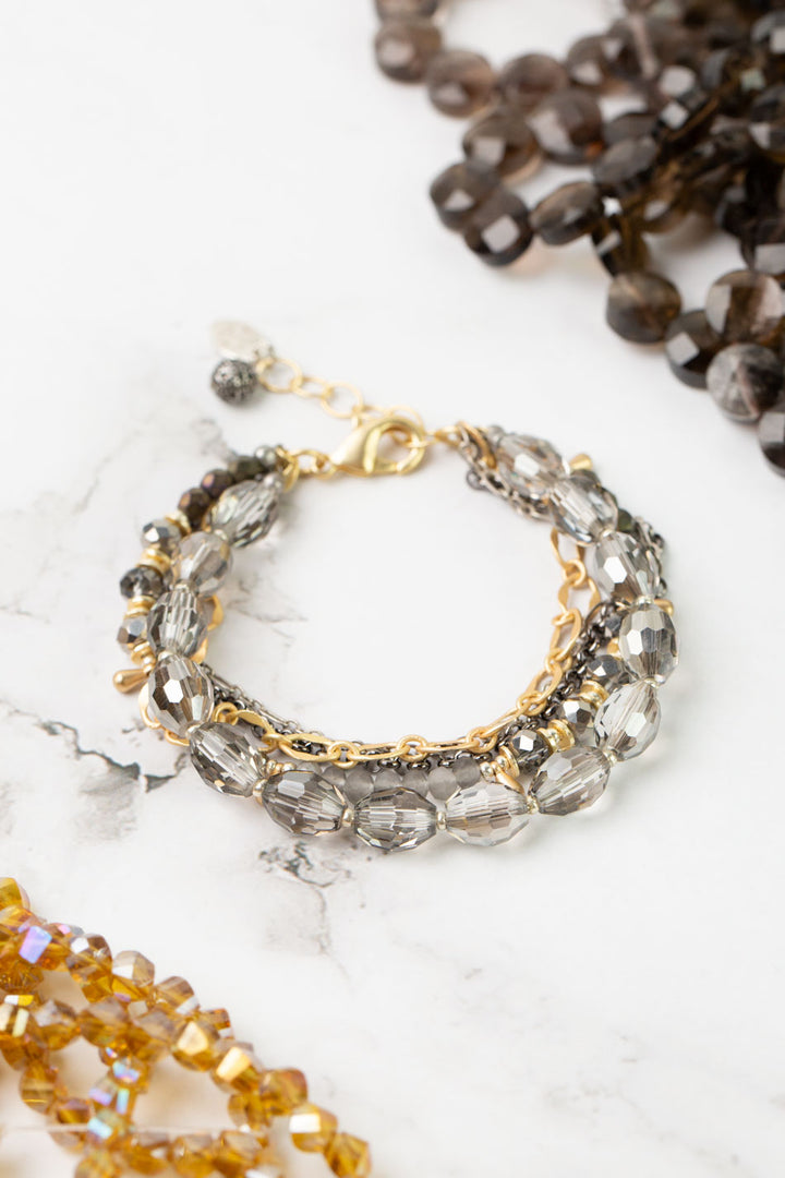 Silver & Gold 7.5-8.5" Czech Glass, Crystal, Multistrand Bracelet