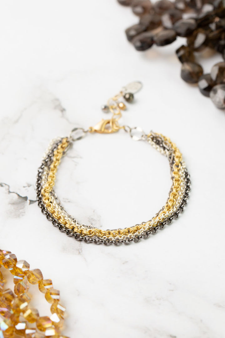 Silver & Gold 7.5-8.5" Multistrand Bracelet