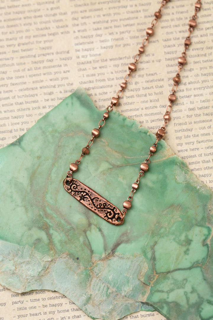 Soulful 17-19" "Seek Wisdom" Stamped Message With Reversible Flora Fern Stamped Image Simple Necklace