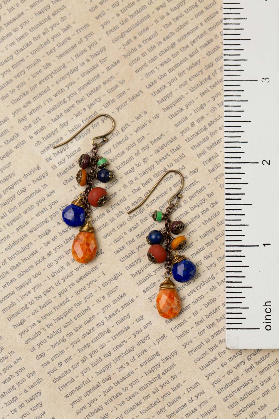 Soulful Natural Orange Turquoise, Faceted Lapis Lazuli, Red Jasper, Czech Glass Cluster Earrings