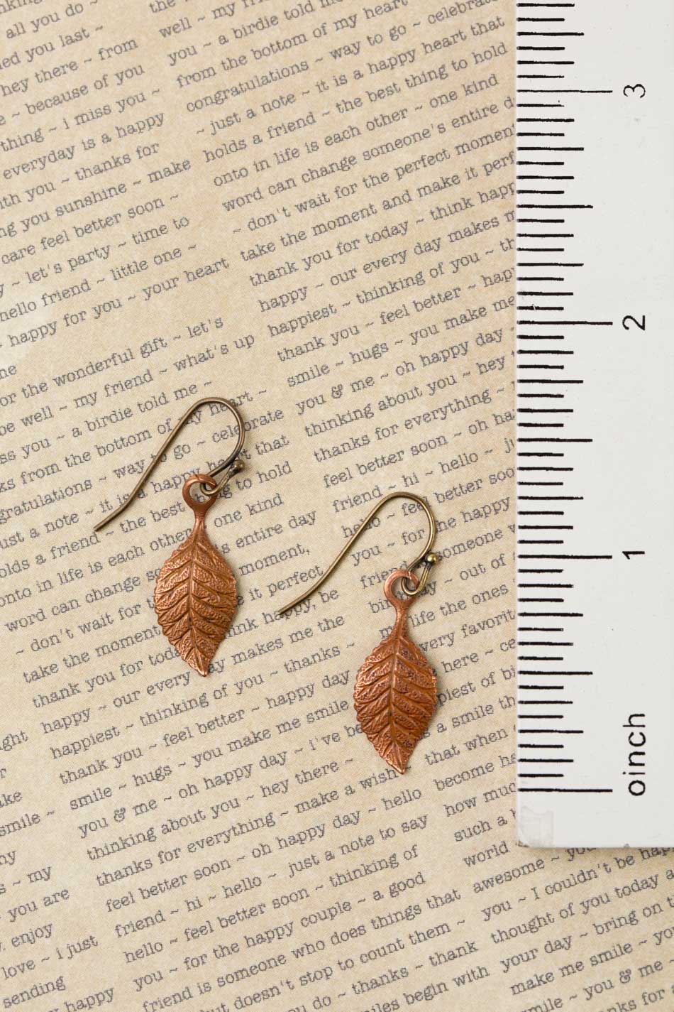 Soulful Antique Artisan Copper Leaf Simple Earrings