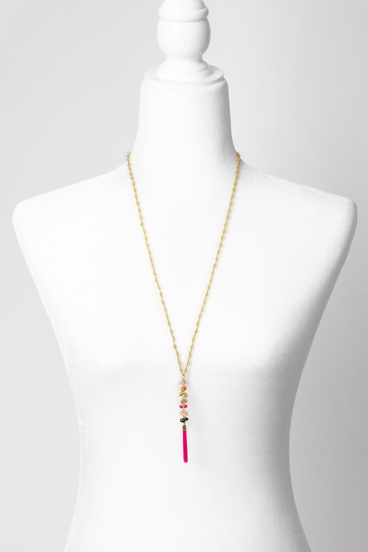 Splendor 29.5-31.5" Fuchsia Jade Pendant, Freshwater Pearl, Coral Cluster Necklace