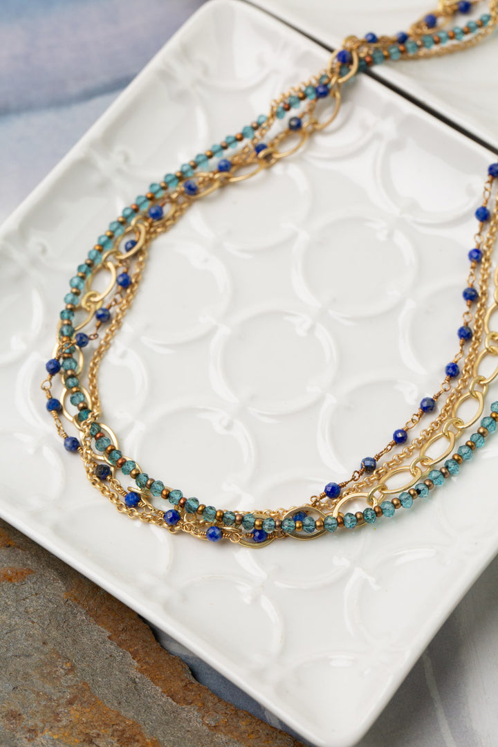 Starry Night 20-22" Lapis Lazuli, Blue Crystal Multistrand Necklace