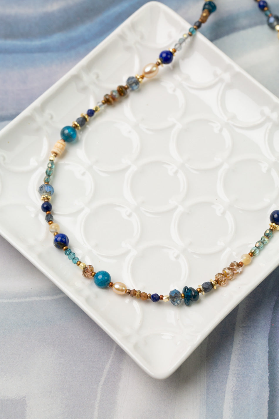 Starry Night 18-20" Lapis Lazuli, Fresh Water Pearl, Czech Glass Collage Necklace