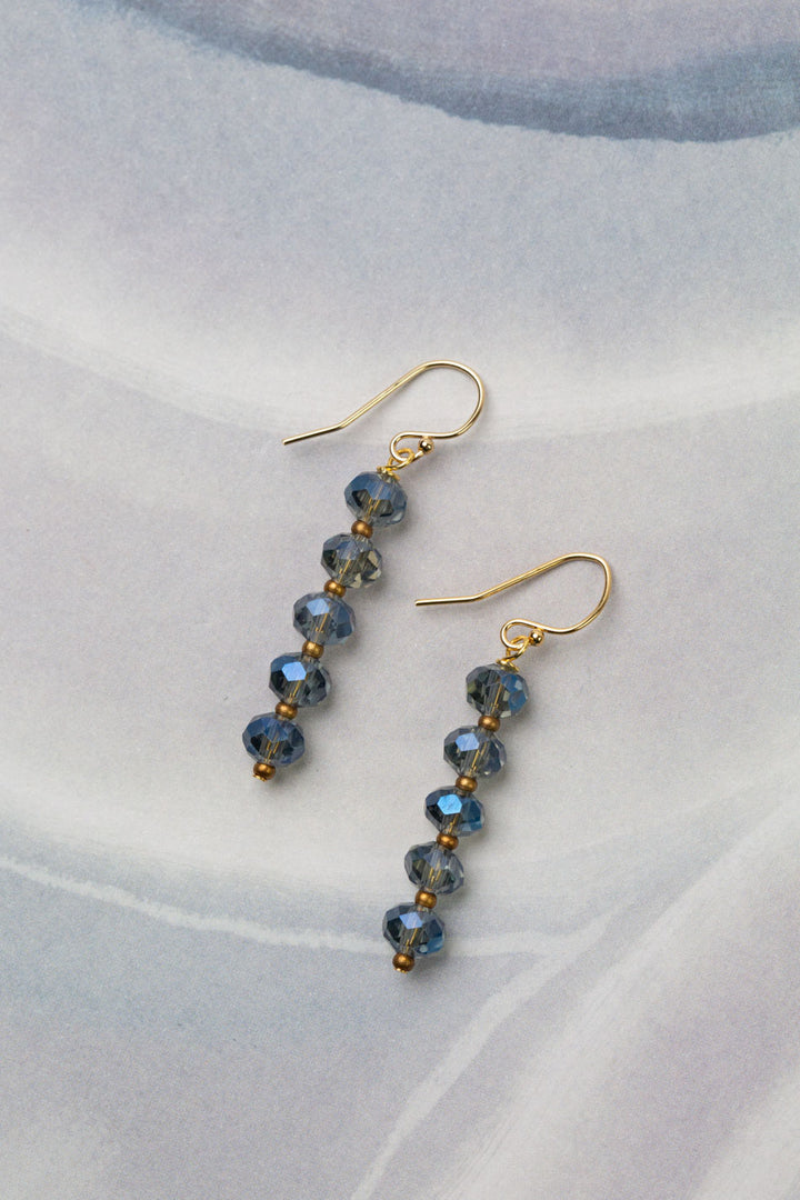 Starry Night Blue Faceted Crystal Simple Earrings