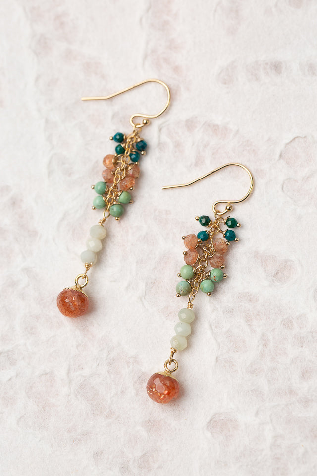 Surrender Chrysocolla, Turquoise With Sunstone Cluster Earrings