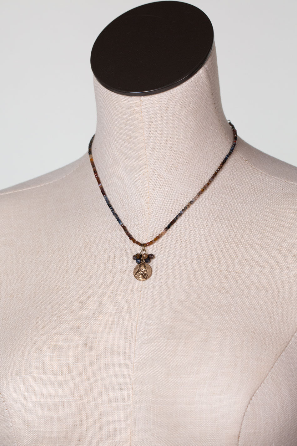 Sacred Heart 15-17" Pietersite With Mother Mary Pendant Simple Necklace