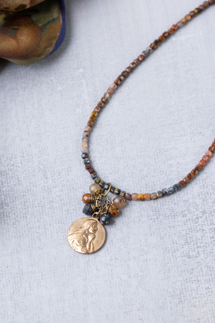 Sacred Heart 15-17" Pietersite With Mother Mary Pendant Simple Necklace