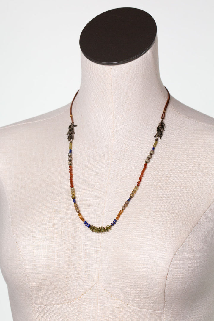 Sacred Heart 22.5-24.5" Czech Glass, Hessonite Garnet With Lapis Collage Necklace