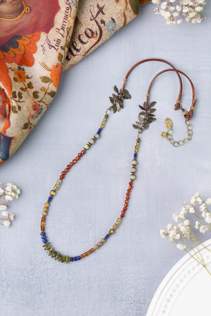 Sacred Heart 22.5-24.5" Czech Glass, Hessonite Garnet With Lapis Collage Necklace