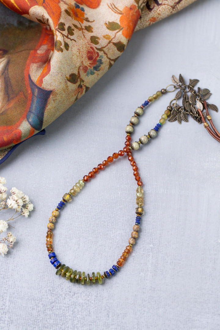 Sacred Heart 22.5-24.5" Czech Glass, Hessonite Garnet With Lapis Collage Necklace