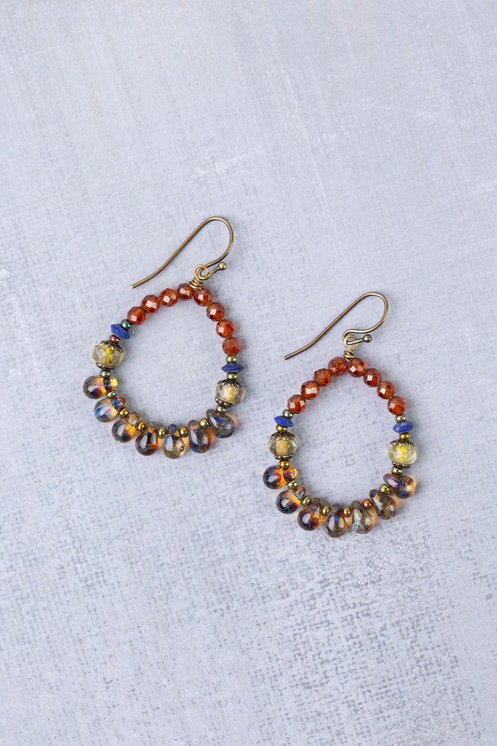Sacred Heart Czech Glass, Lapis Hoop Earrings