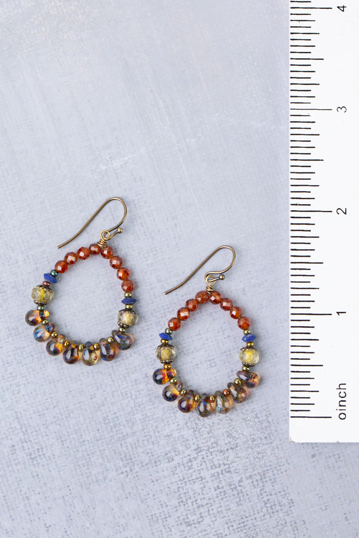 Sacred Heart Czech Glass, Lapis Hoop Earrings