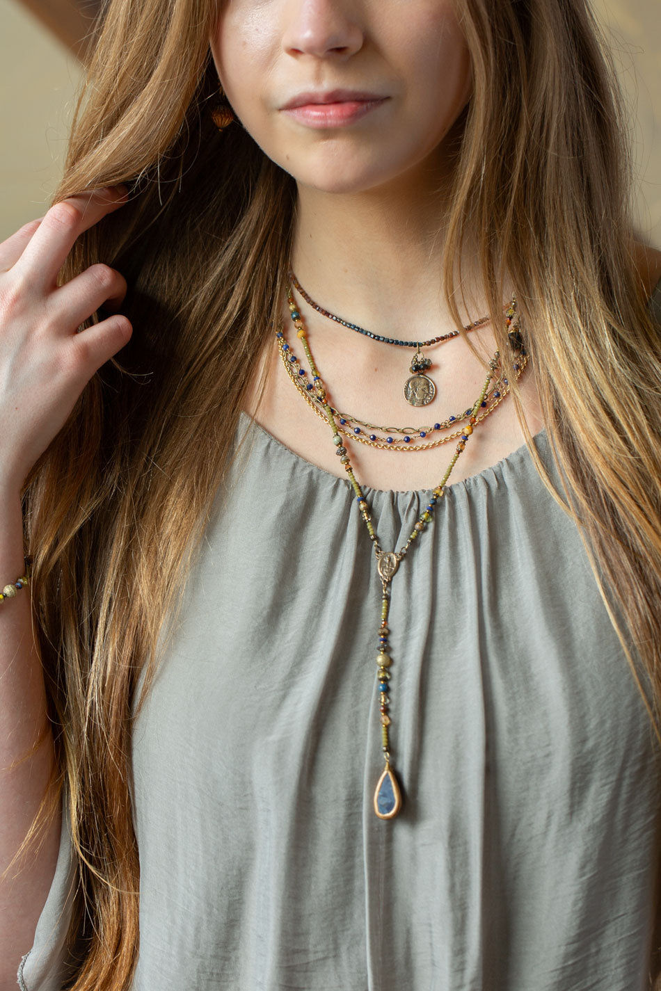Sacred Heart 15-17" Pietersite With Antique Brass Coin Simple Necklace