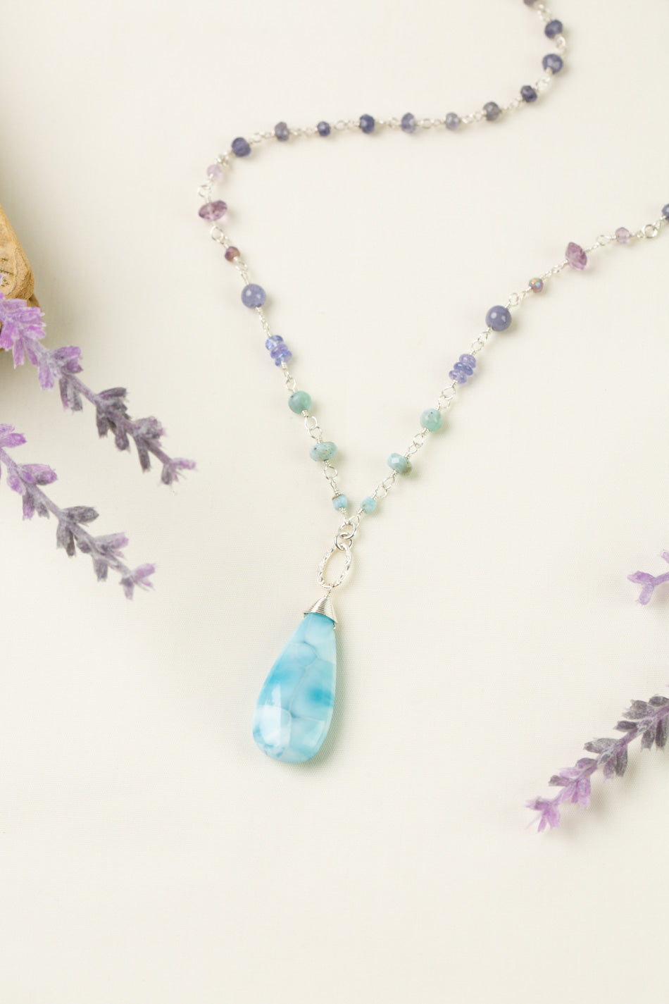 Sanctuary 26-28" Larimar, Green Amethyst, Iolite Simple Necklace