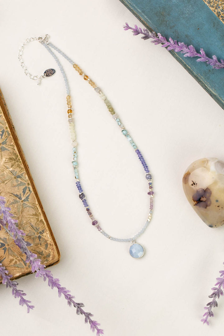 Sanctuary 15.5-17.5" Blue Opal Bezel, Amethyst, Citrine Simple Necklace