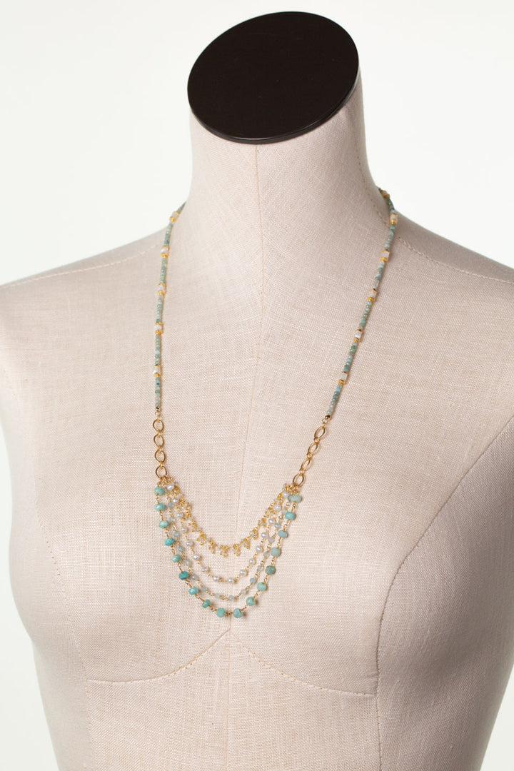 Serenity 24.5-26.5" Freshwater Pearl, Amazonite Multistrand Necklace