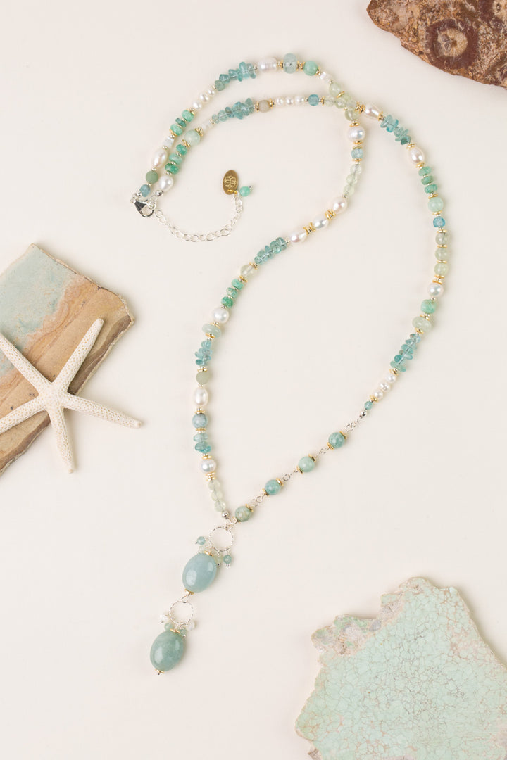 Serenity 26-28" Freshwater Pearl, Amazonite, Apatite Collage Necklace