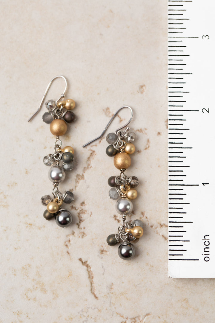 Silver & Gold Crystal, Czech Glass And Swarovski Glass Pearl Dangle Earrings