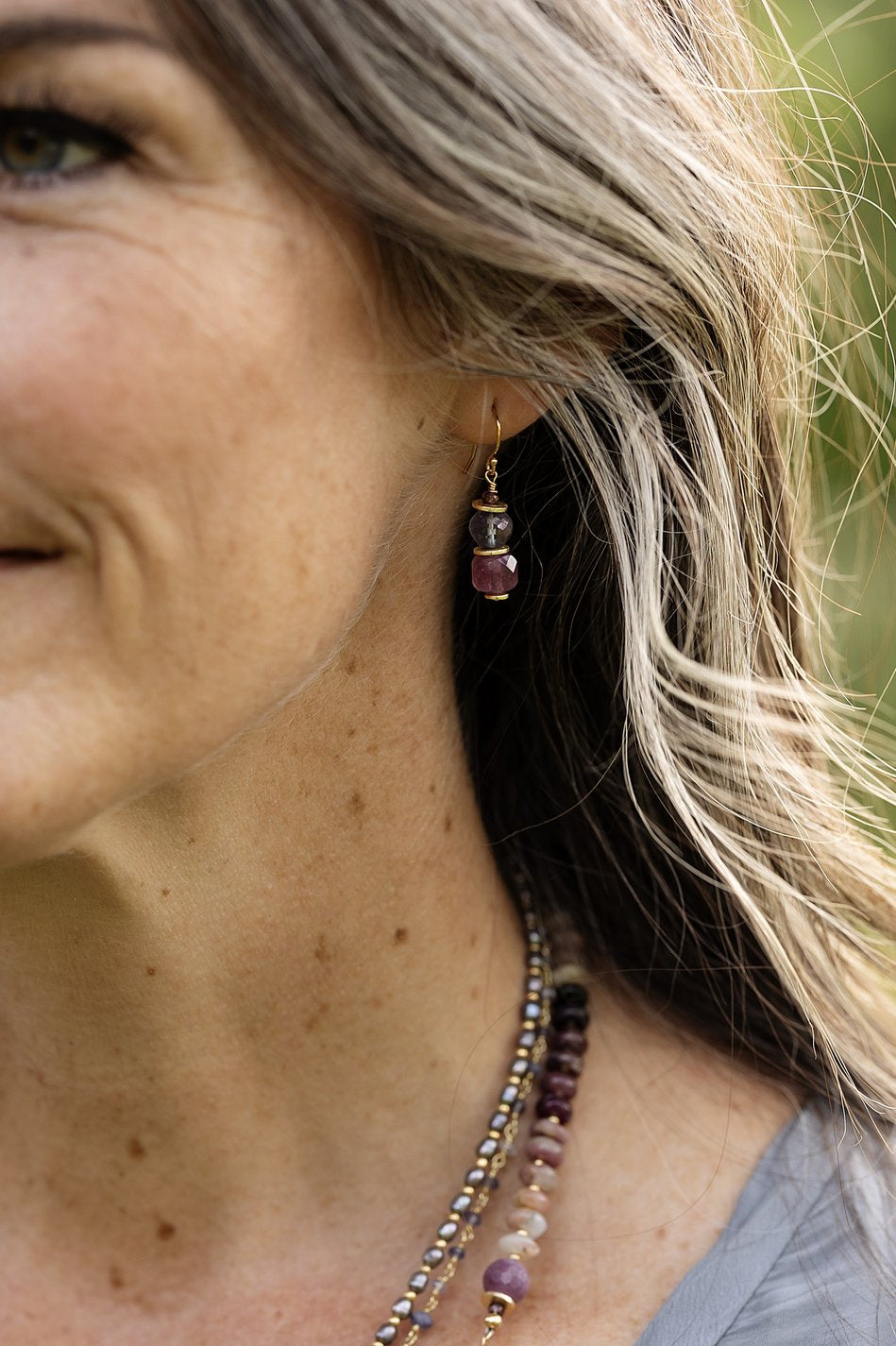 True Colors Faceted Ruby, Faceted Blue Czech Glass Simple Earrings