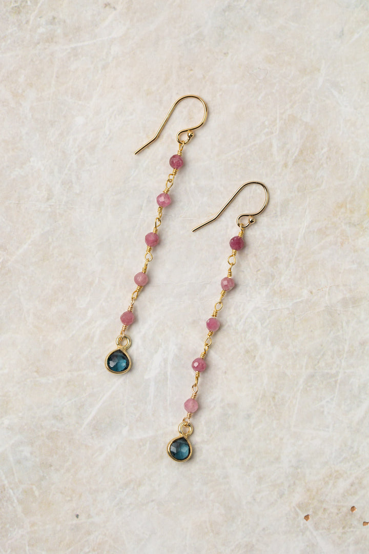 True Colors Pink Tourmaline, Blue Topaz Dangle Earrings