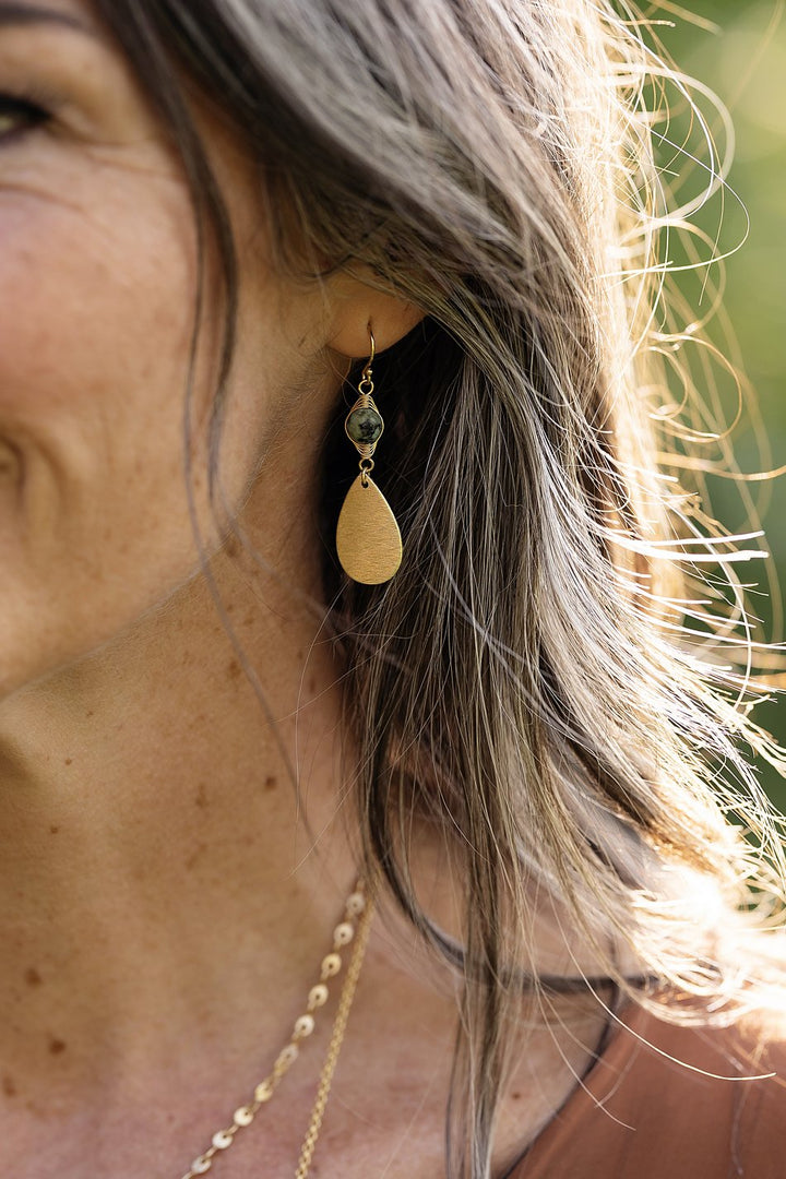 Tranquil Gardens African Turquoise With Gold Plated Brass Herringbone Earrings