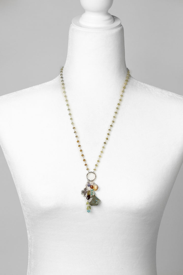 Thrive 17-19" Hill Tribe Fine Silver, Labradorite, Citrine, Ruby, Sunstone, Iolite And Blue Apatite Cluster Necklace