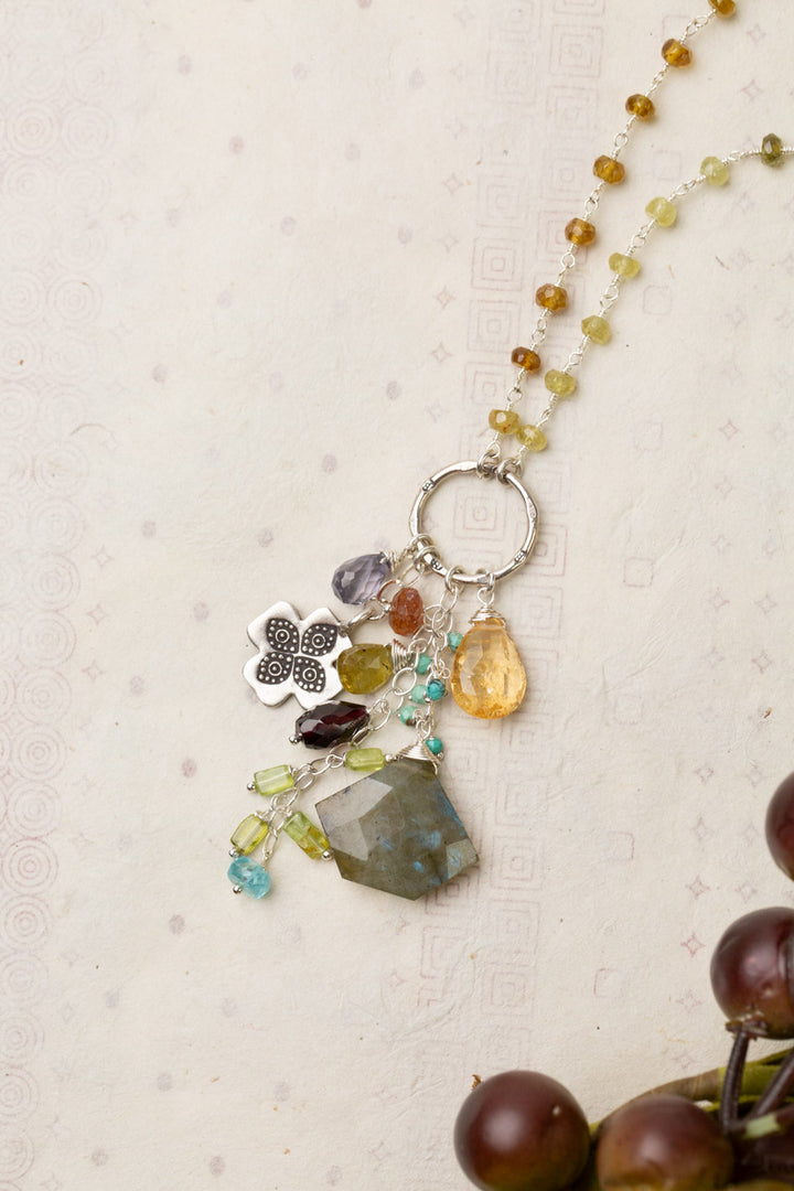 Thrive 17-19" Hill Tribe Fine Silver, Labradorite, Citrine, Ruby, Sunstone, Iolite And Blue Apatite Cluster Necklace