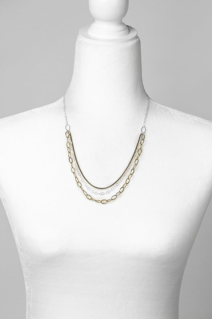 Thrive 20-22" Sterling Silver & Antique Brass Multistrand Necklace