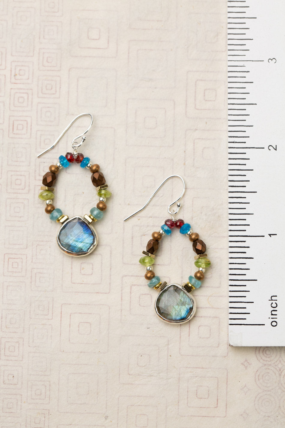 Thrive Blue Apatite, Peridot, Czech Glass, Spinel With Faceted Labradorite Hoop Earrings