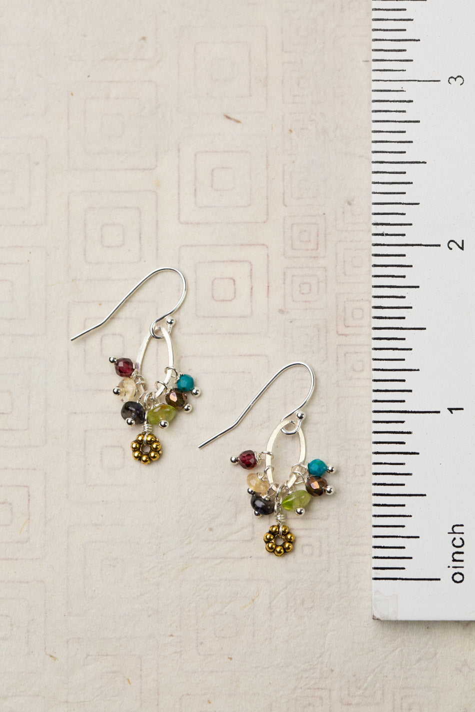 Thrive Garnet, Iolite, Peridot, Citrine, Chrysocolla, Czech Glass, And Gold Plated Brass Flower Cluster Earrings