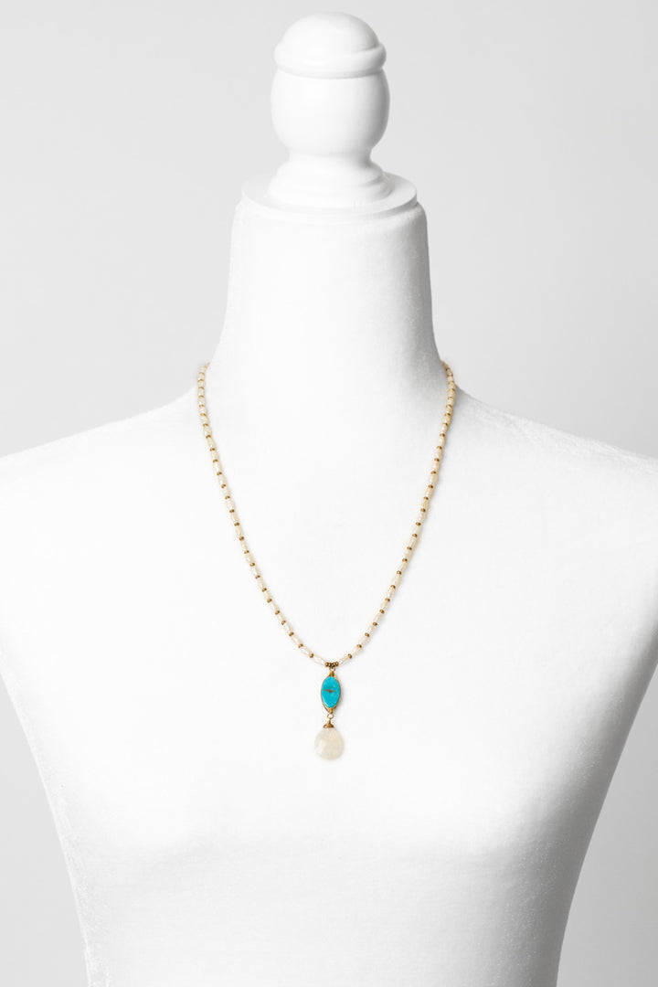 Transcend 20.5-22.5" Turquoise Herringbone, Moonstone Briolette, Freshwater Pearl Simple Necklace