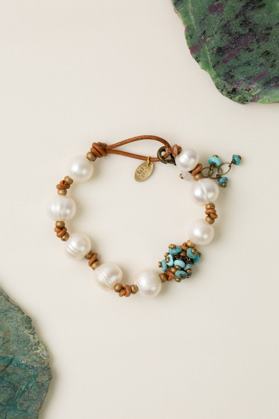 Transcend 7.5" Pearl, Turquoise Simple Bracelet